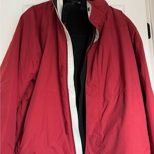 L.L. Bean Red fleece lined zip in/out coat. Water-Resistant Fabric.